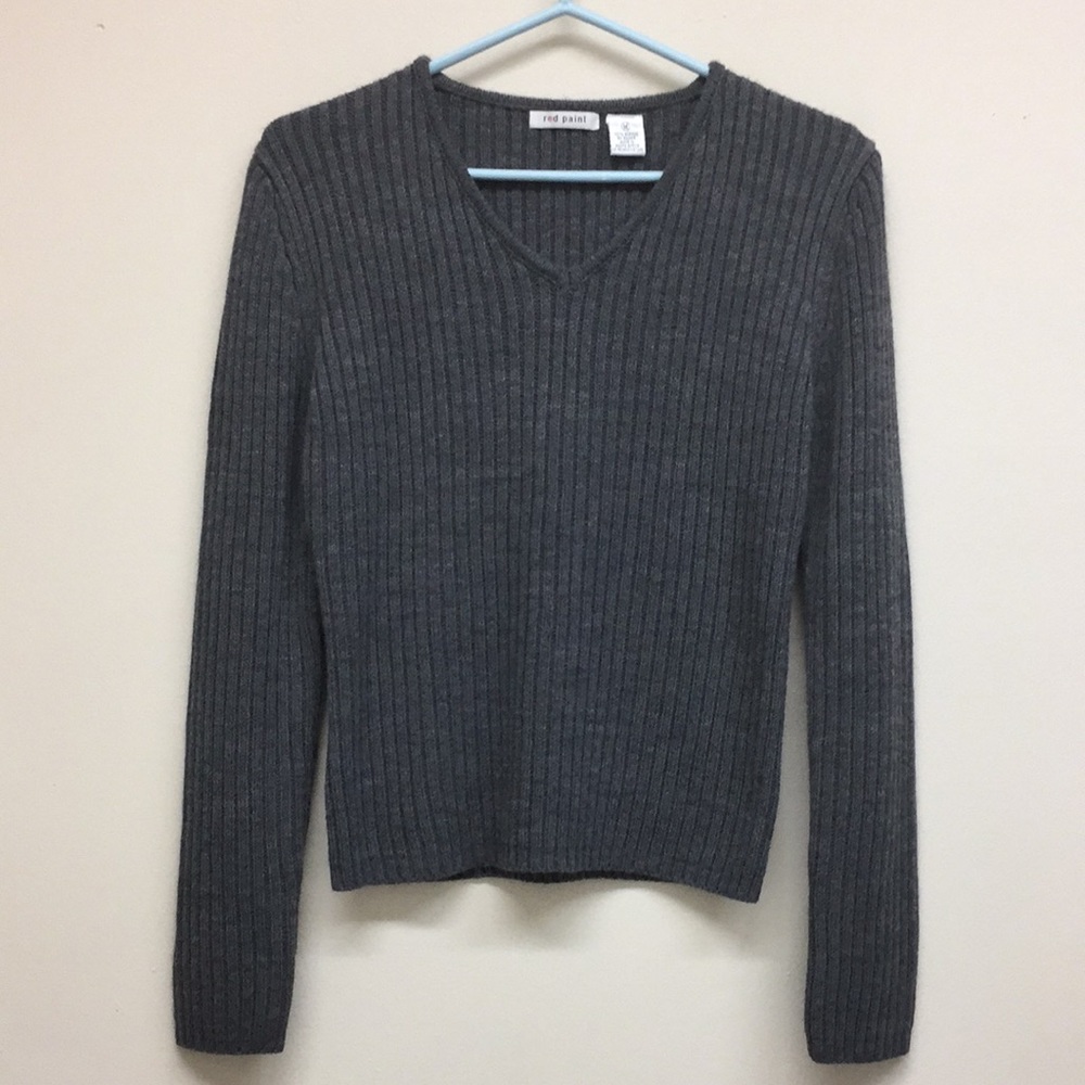 3/$35 RED PAINT gray rib-knit sweater